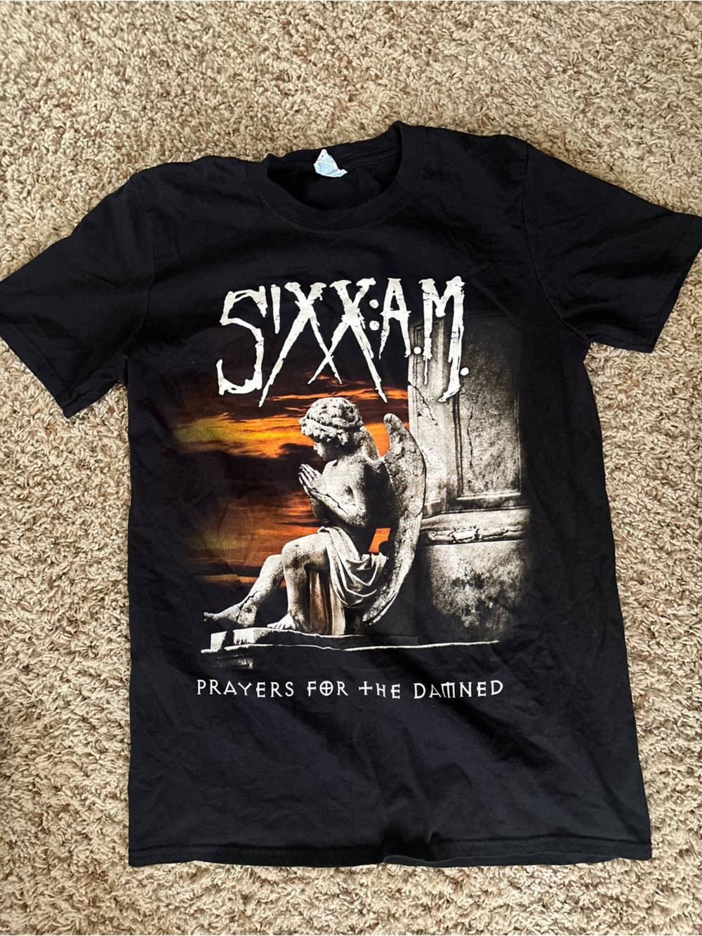 Black Sixx:A.M Graphic Band Tee with angel Print - 'Prayers for the Damned'